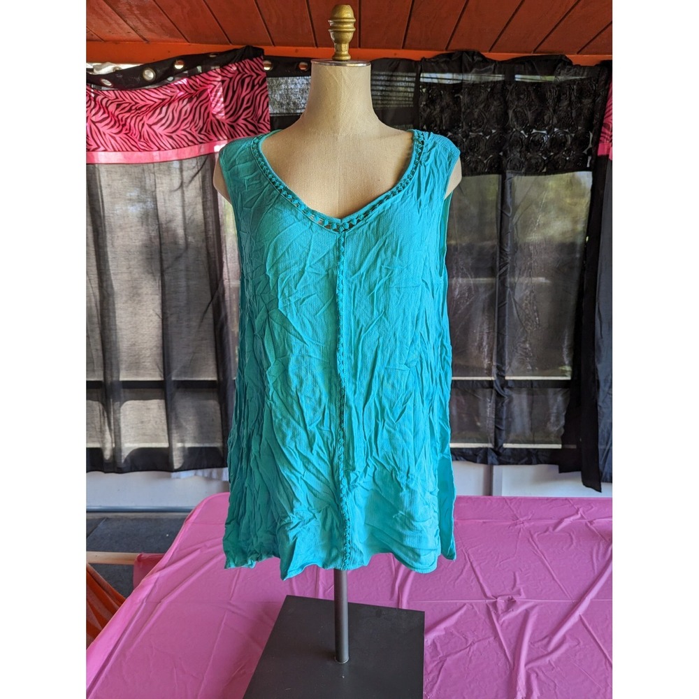 Studio‎ JPR JOhn Paul Richard womens L teal tank top flowy shirt NWT